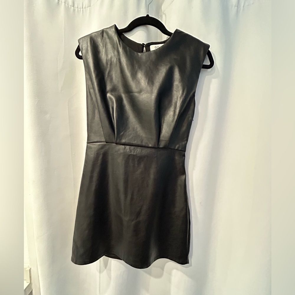 Do+Be black faux leather mini dress.